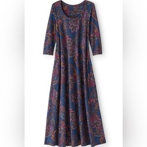 Soft Surroundings 3/4 Sleeve Cotton Modal Scoop Neck Maxi Dress